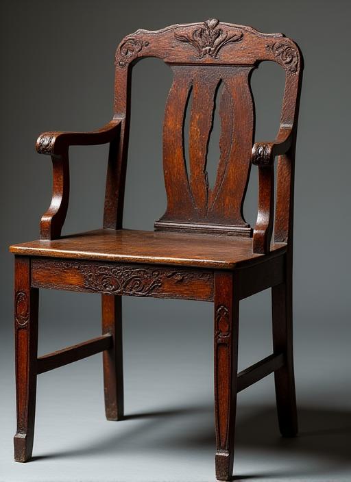 Sedia antica in legno scuro con schienale intagliato, mostrata prima e dopo un meticoloso restauro, evidenziando il recupero della lucentezza e dei dettagli perduti.